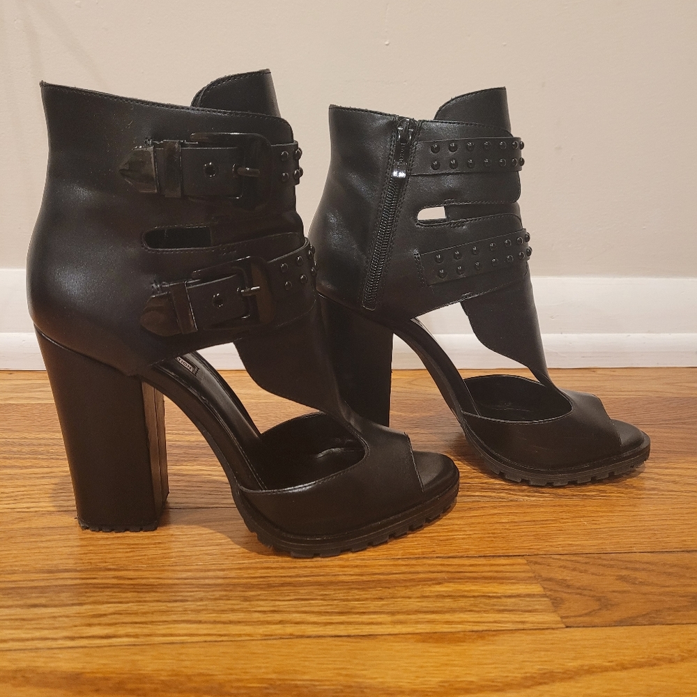 BCBGeneration Leather Cut Out Open Toe Booties